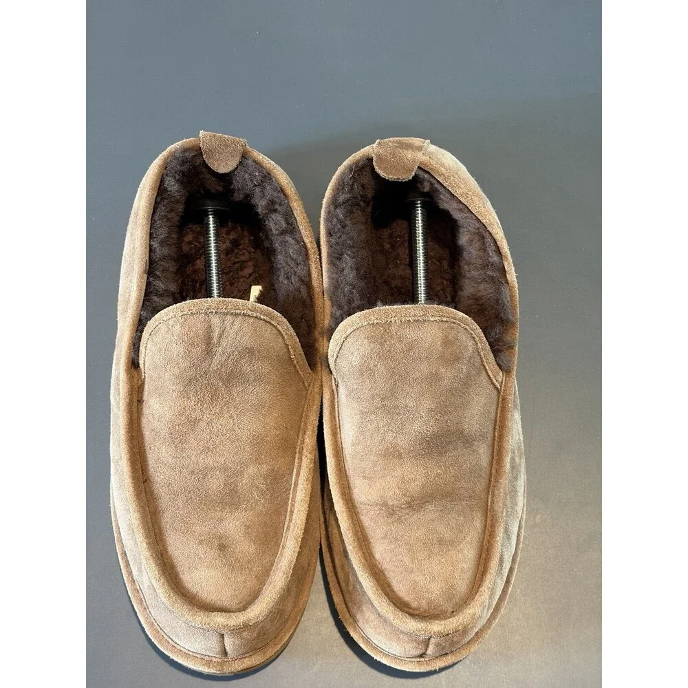 L.L. Bean Men's Brown Suede Lined Slip-On Slippers US 10 M Round Toe